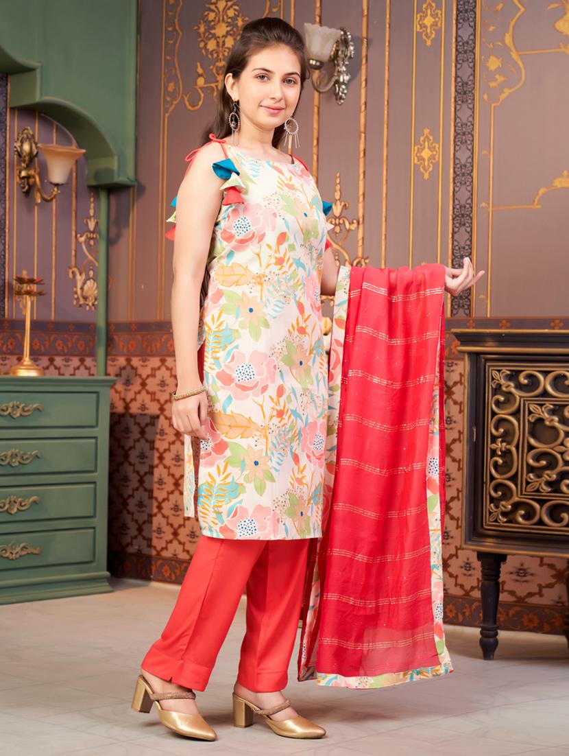 girls printed kurta and pant with dupatta - 21786479 -  Standard Image - 1