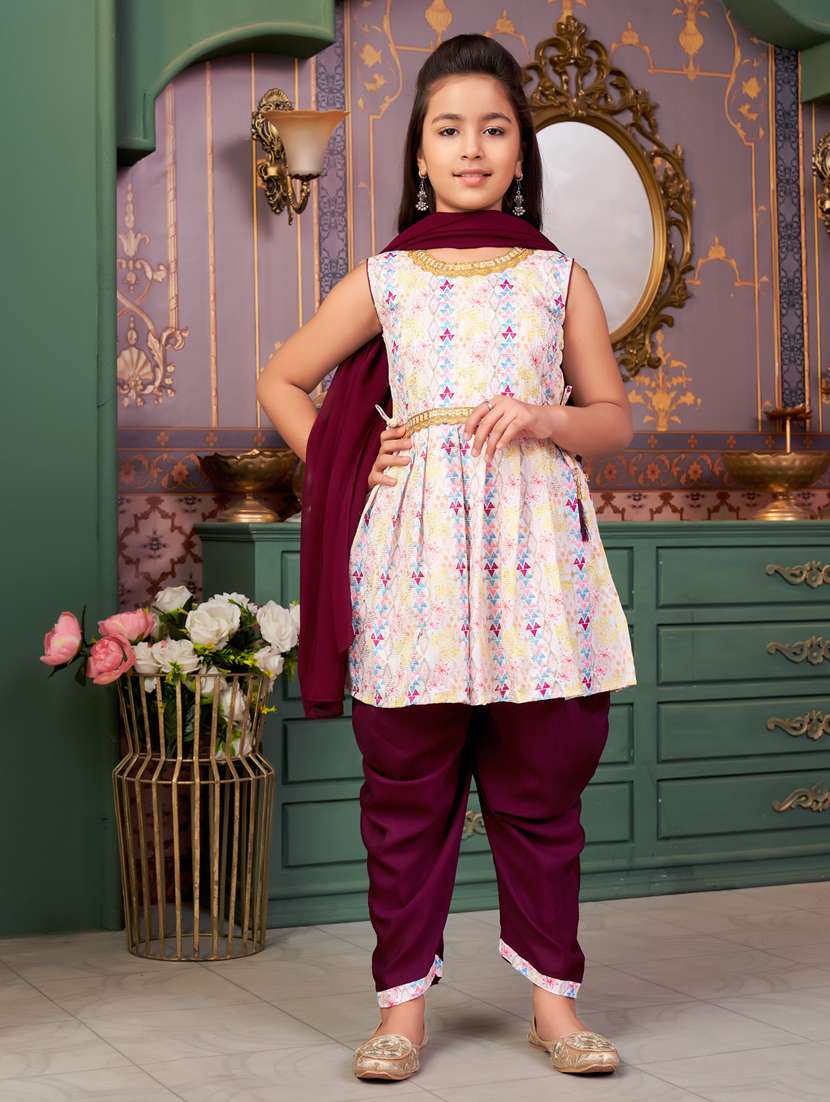 girls printed kurta and salwar with dupatta