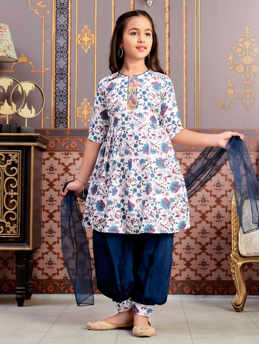 girls printed kurta and salwar with dupatta