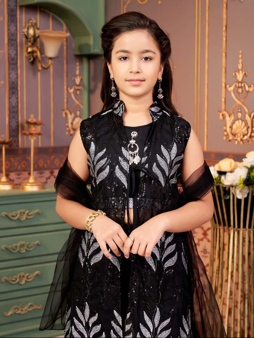 girls sequined kurta and sharara with dupatta   - 21786503 -  Standard Image - 4