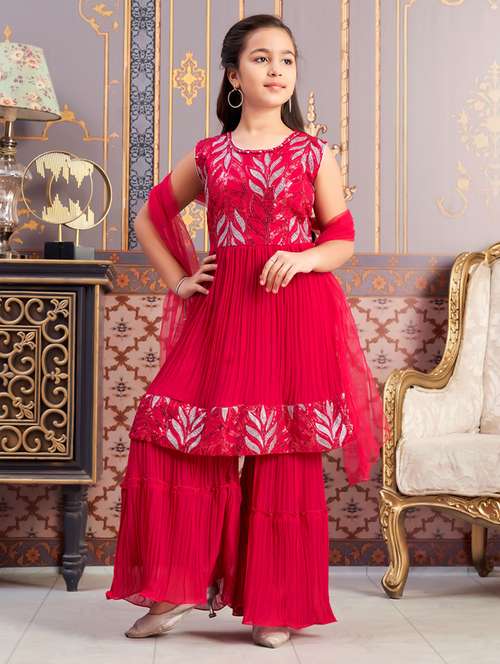 girls sequined kurta and sharara with dupatta   - 21786504 -  Standard Image - 0