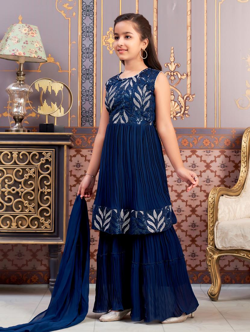 girls sequined kurta and sharara with dupatta - 21786505 - Standard Image - 1