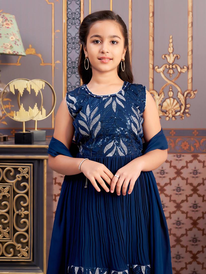 girls sequined kurta and sharara with dupatta - 21786505 - Standard Image - 4