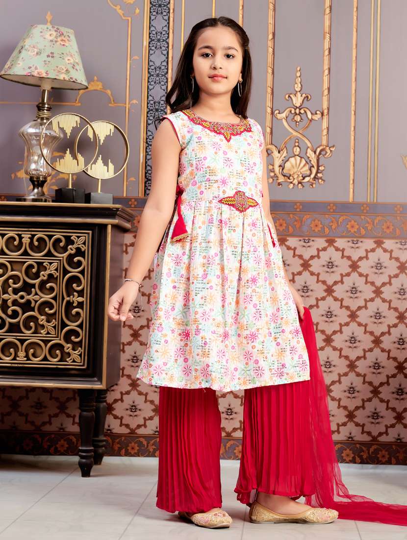 girls printed kurta and palazzo with dupatta  