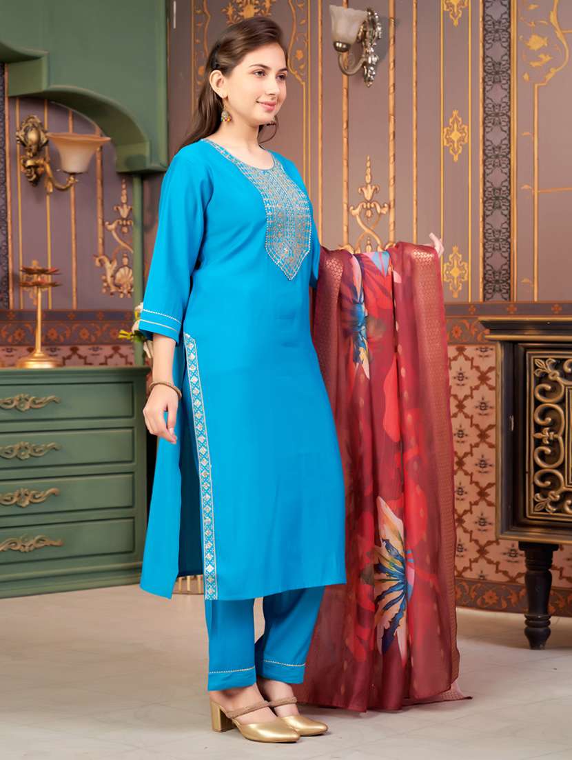 girls embellished kurta and pant with dupatta   - 21786524 -  Standard Image - 1