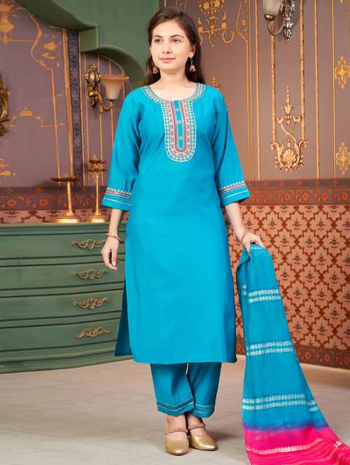 girls embroidered kurta and pant with dupatta   - 21786526 -  Standard Image - 0