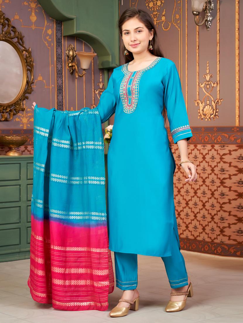 girls embroidered kurta and pant with dupatta - 21786526 - Standard Image - 1