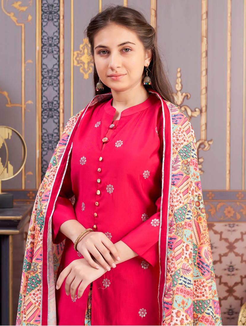 girls pink three quarter sleeve kurta skirt set - 21786532 - Standard Image - 4