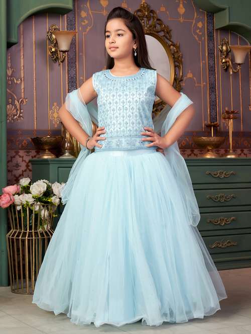 girls solid with work sleeveless lehenga choli set