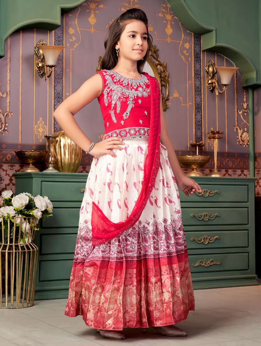 girls solid with work sleeveless lehenga choli set - 21786541 -  Standard Image - 1