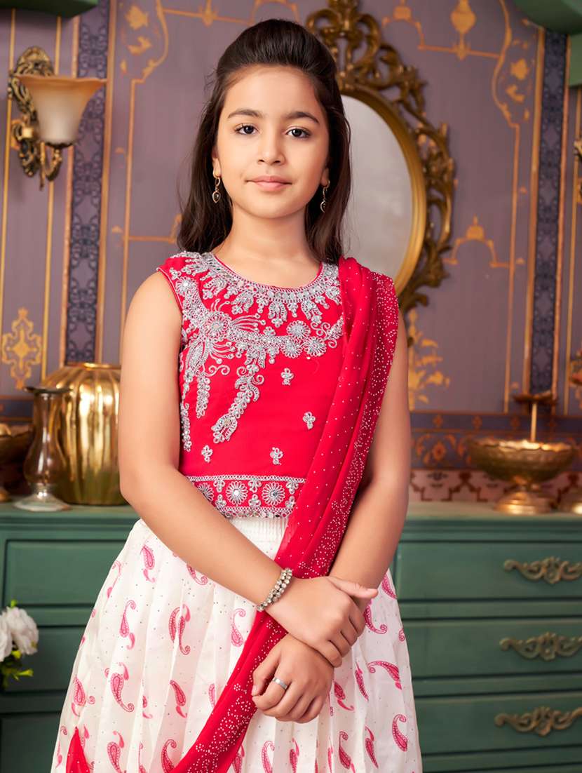 girls solid with work sleeveless lehenga choli set - 21786541 -  Standard Image - 4