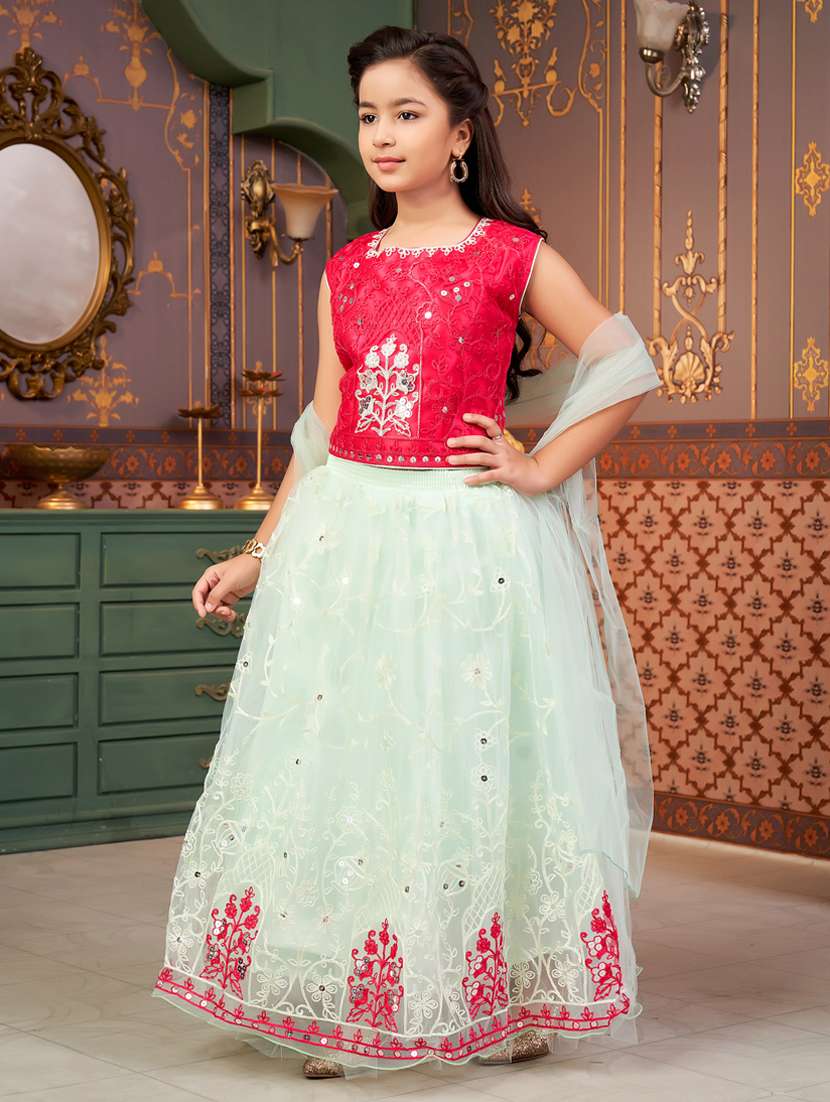 girls solid with work sleeveless lehenga choli set - 21786542 -  Standard Image - 1