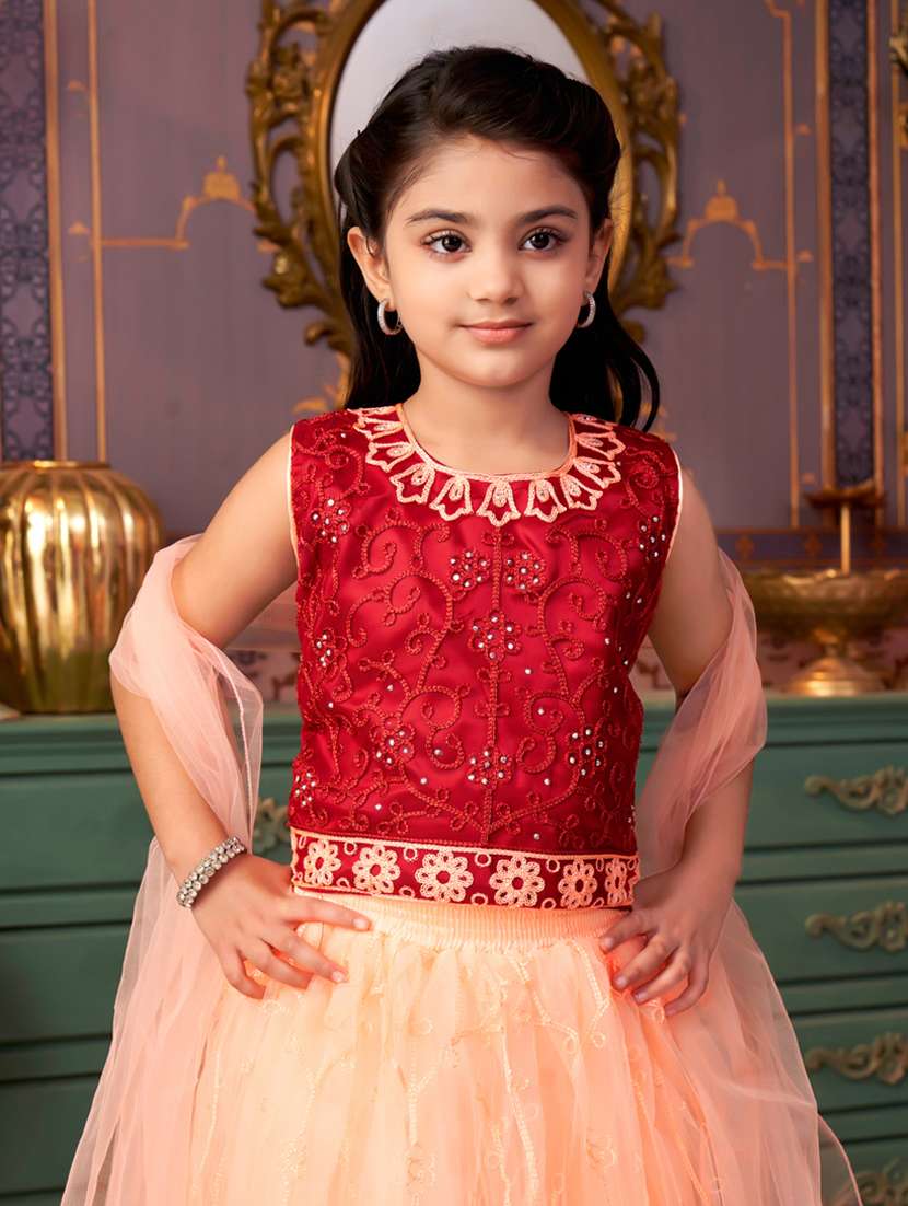girls embroidered sleeveless lehenga choli - 21786547 -  Standard Image - 4