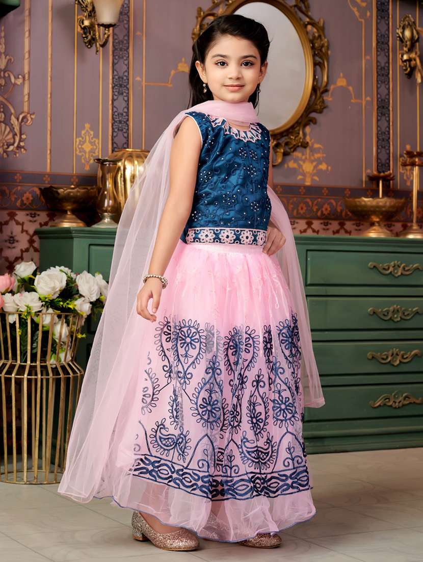 girls solid with work sleeveless lehenga choli set - 21786549 -  Standard Image - 1