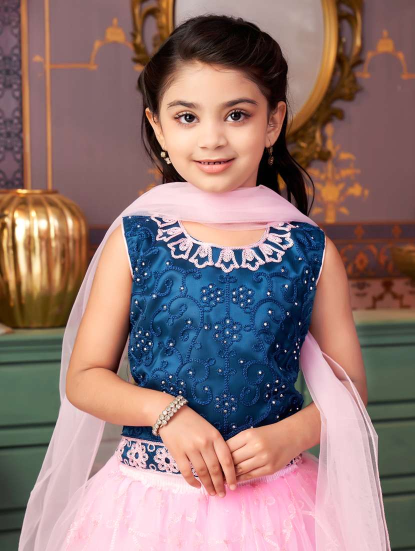 girls solid with work sleeveless lehenga choli set - 21786549 -  Standard Image - 4
