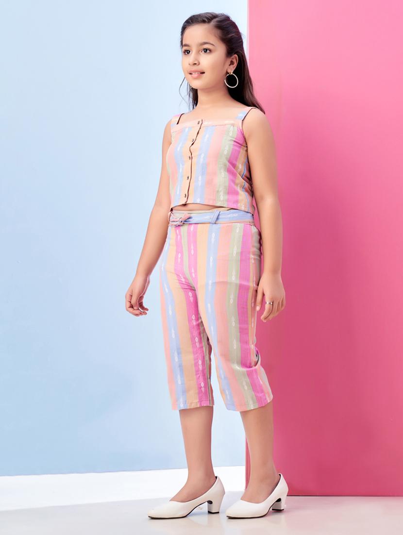 girls striped top & trouser co-ords set - 21786602 - Standard Image - 1