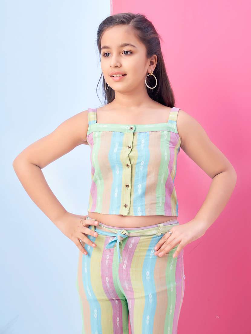 girls striped top & trouser co-ords set - 21786603 - Standard Image - 4