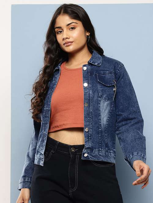 women solid long sleeves denim jacket - 21786607 -  Standard Image - 0