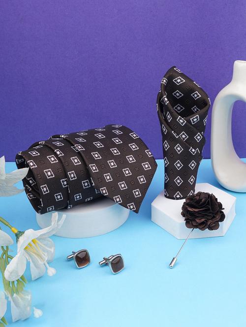 men printed neck tie with pocket square - 21786659 -  Standard Image - 0
