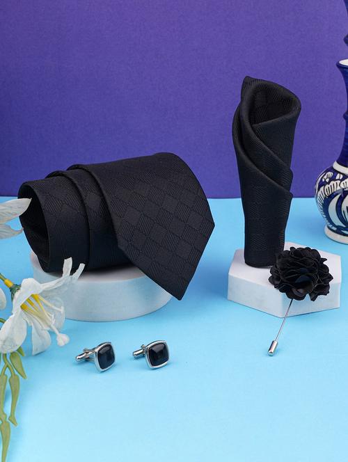 men textured neck tie with pocket square - 21786661 - Standard Image - 0