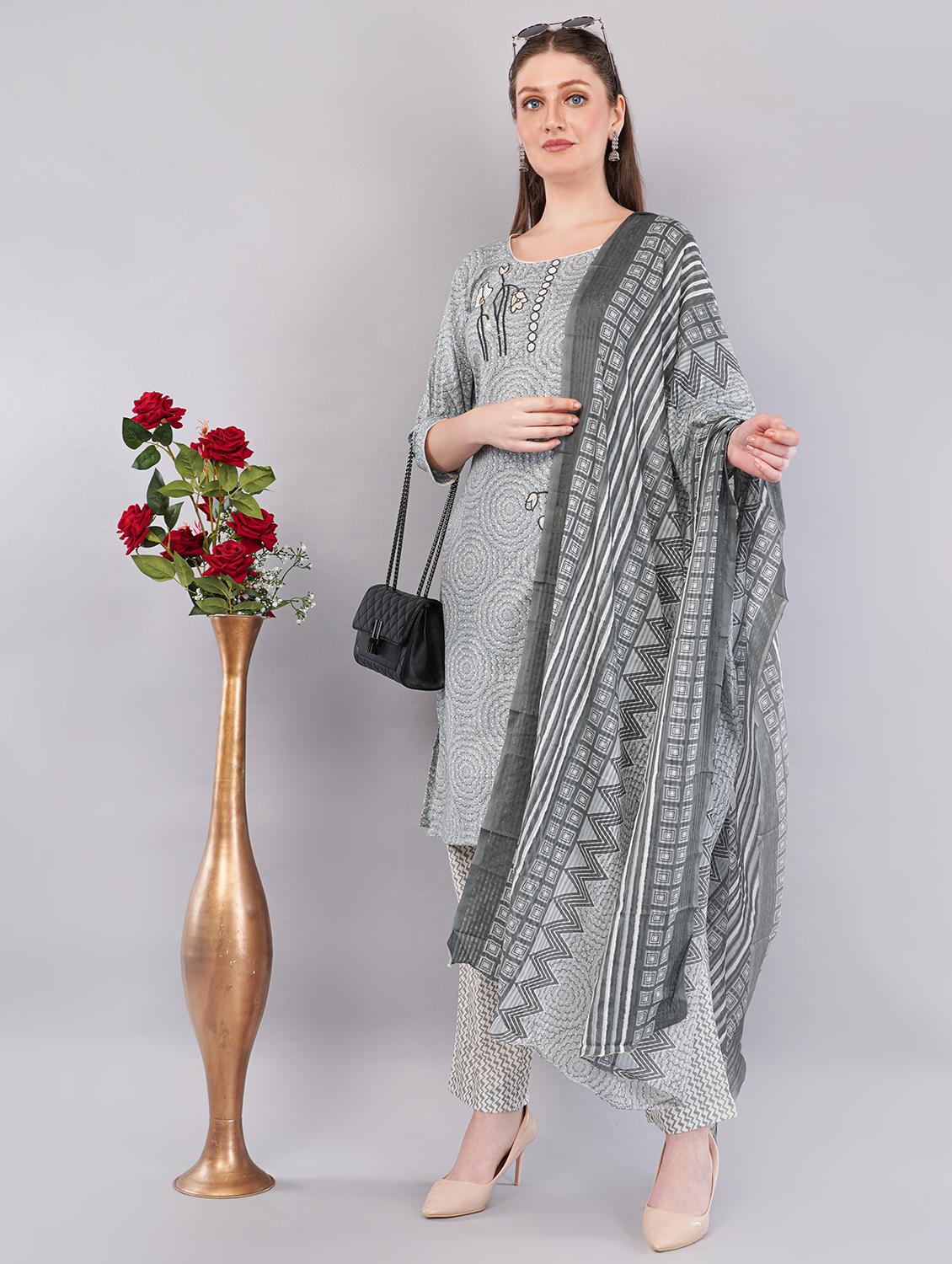 women three quarter sleeve kurta pant with dupatta set - 21786754 -  Standard Image - 1