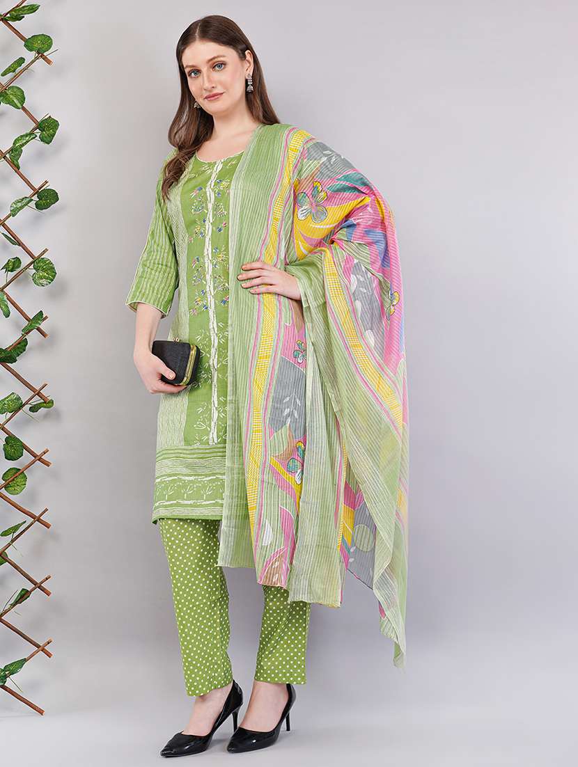 women three quarter sleeve kurta pant with dupatta set