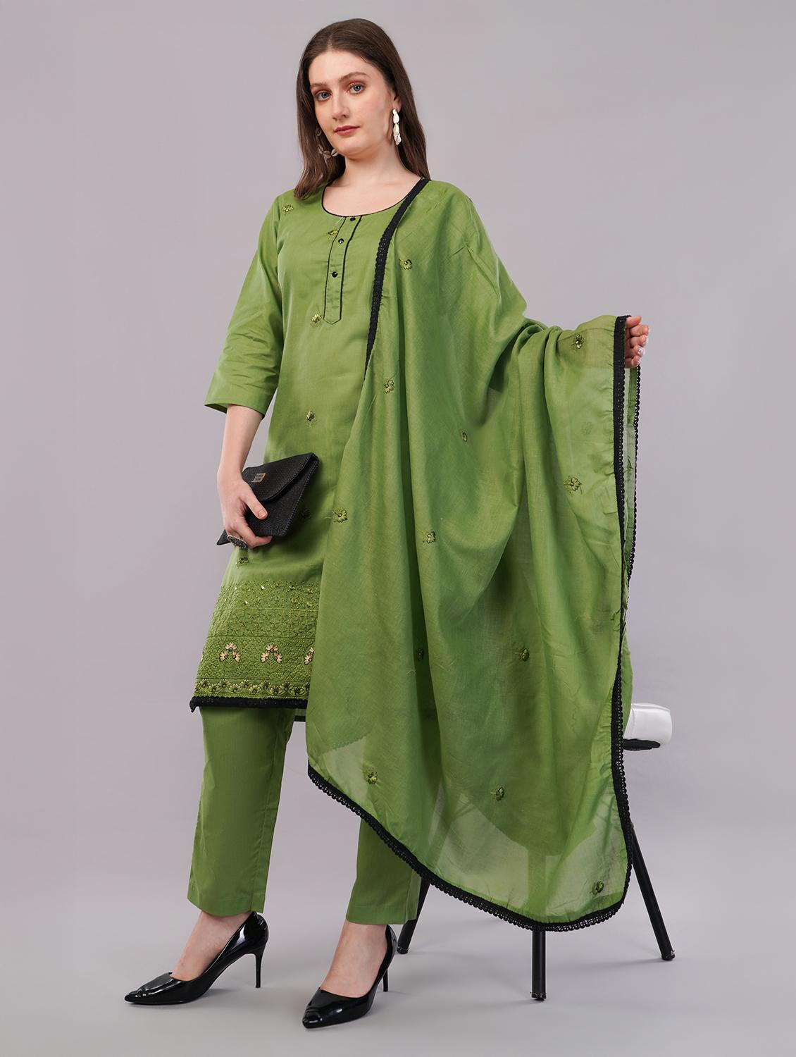 women three quarter sleeve kurta pant with dupatta set - 21786763 -  Standard Image - 1
