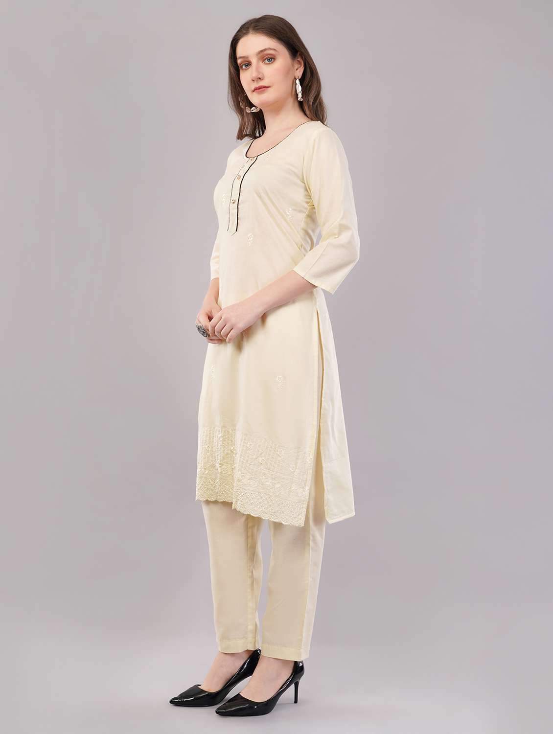 women three quarter sleeve kurta pant with dupatta set - 21786766 -  Standard Image - 1