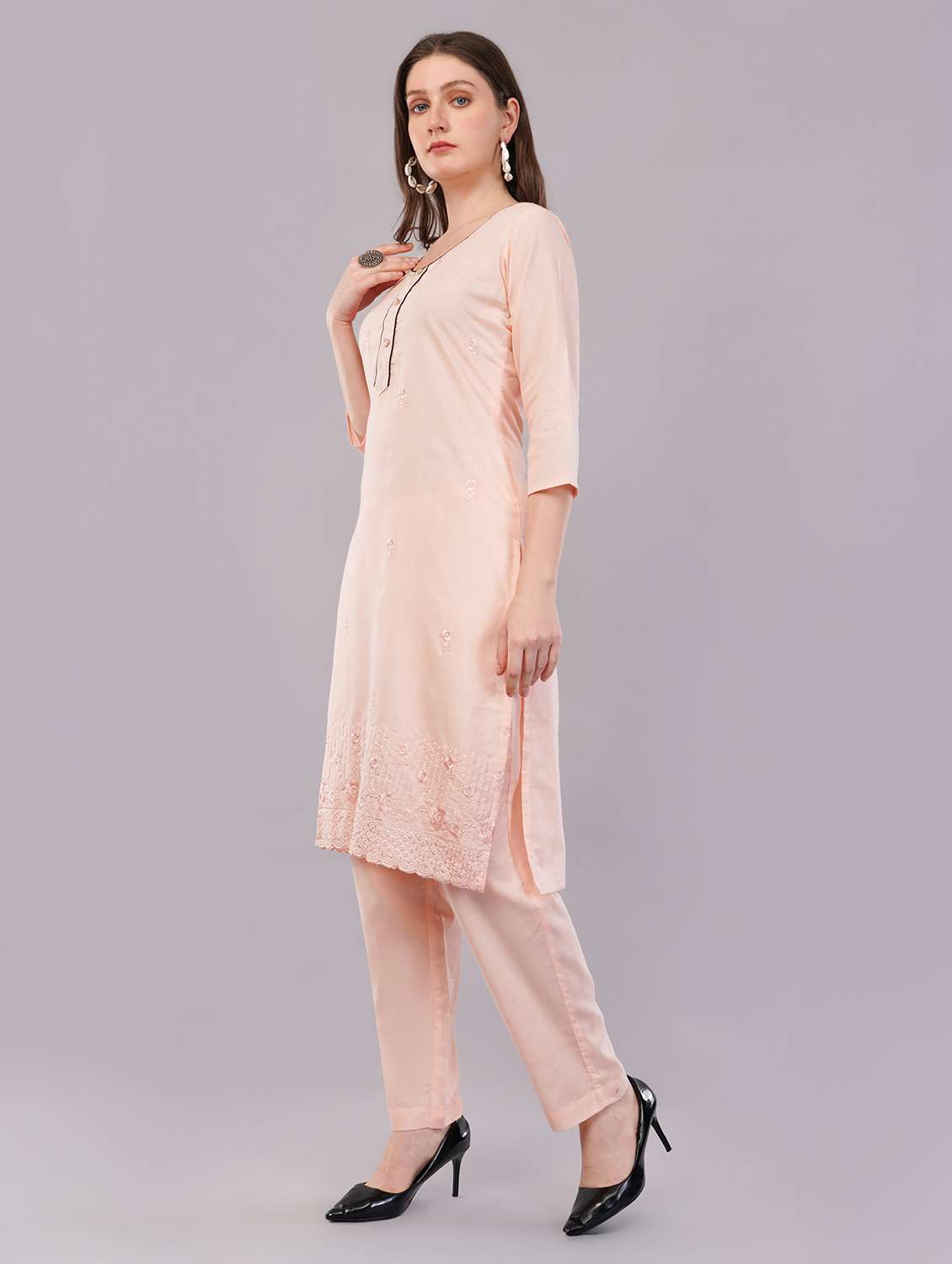 women three quarter sleeve kurta pant with dupatta set - 21786768 -  Standard Image - 1