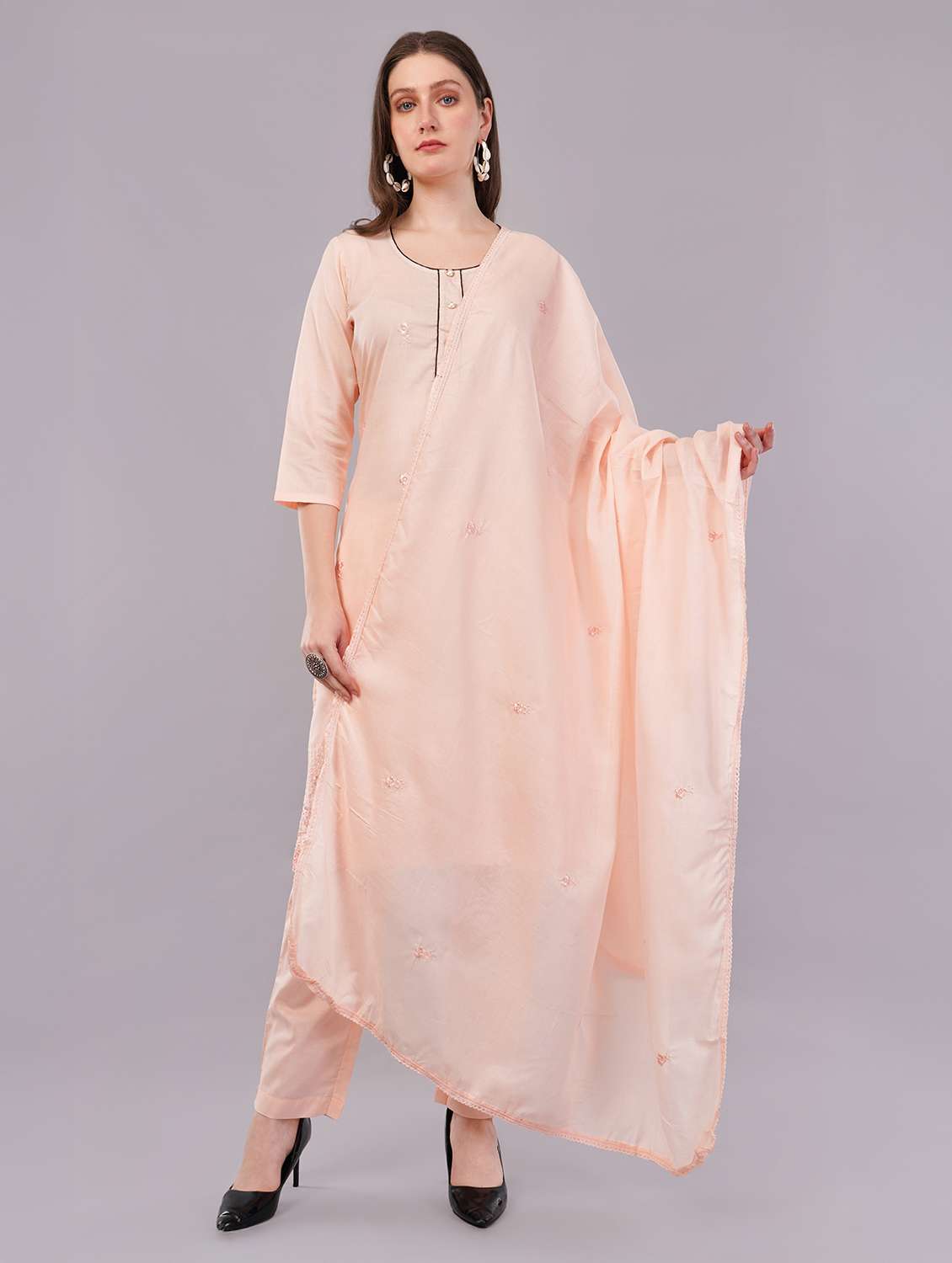 women three quarter sleeve kurta pant with dupatta set - 21786768 -  Standard Image - 4