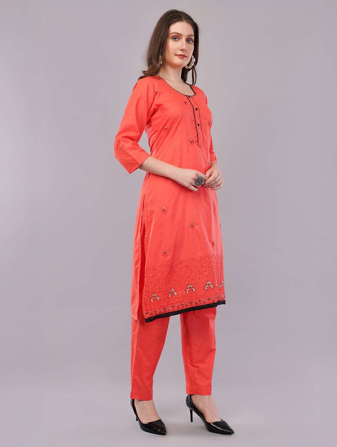 women three quarter sleeve kurta pant with dupatta set - 21786770 -  Standard Image - 1