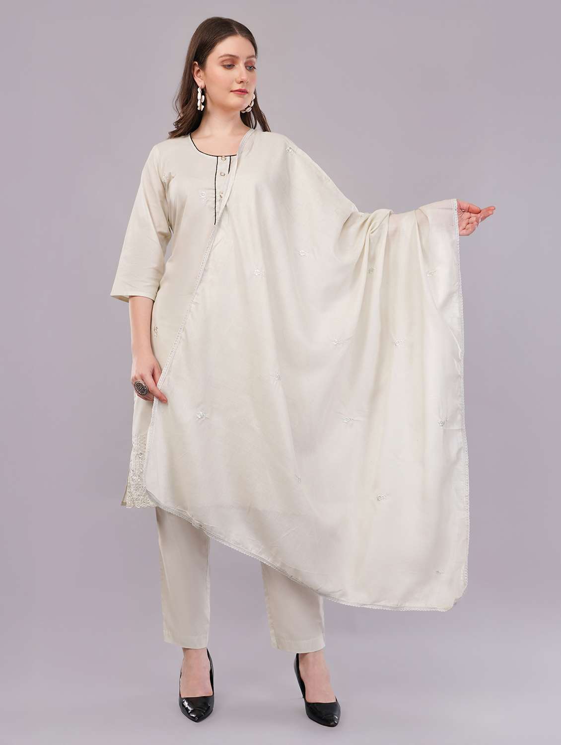 women three quarter sleeve kurta pant with dupatta set - 21786771 -  Standard Image - 1