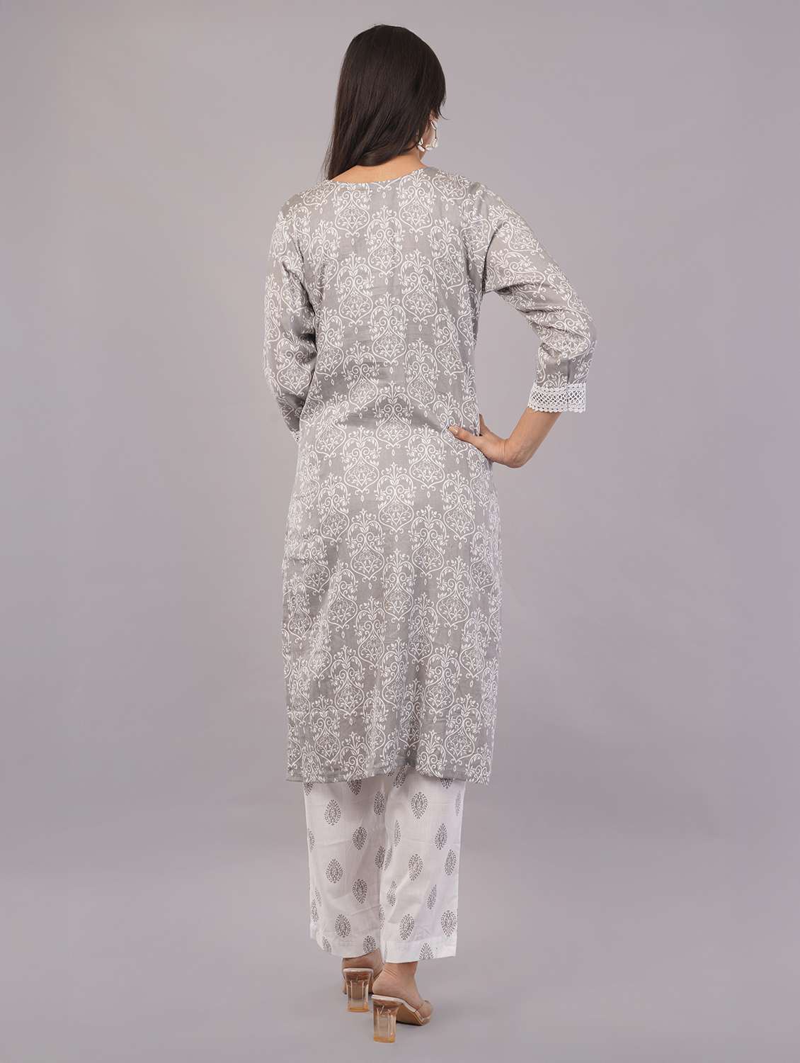 women three quarter sleeve kurta pant with dupatta set - 21786776 -  Standard Image - 4