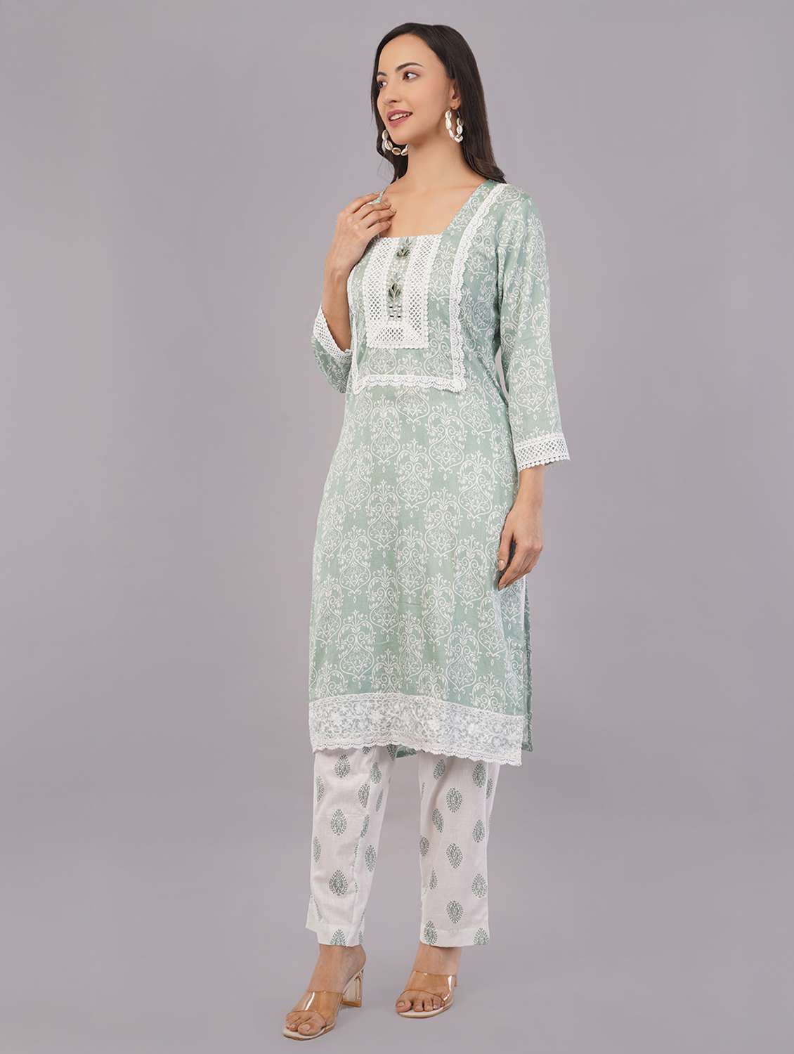 women three quarter sleeve kurta pant with dupatta set - 21786779 -  Standard Image - 1
