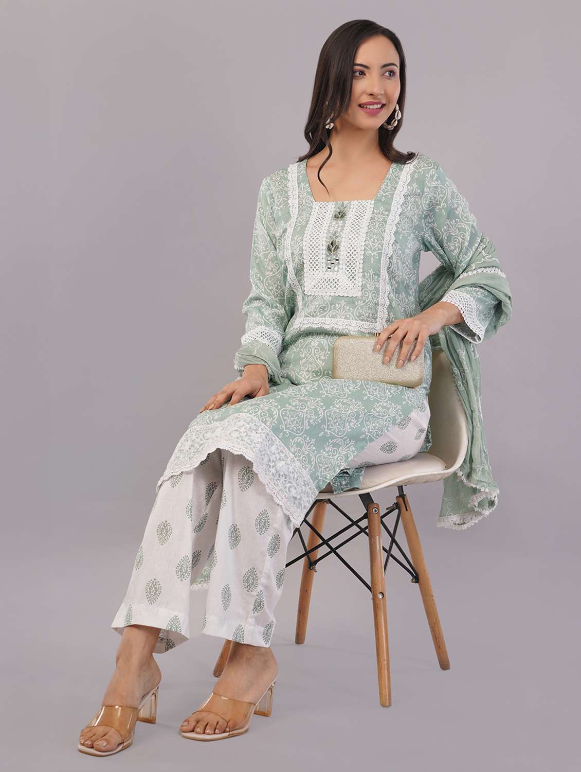 women three quarter sleeve kurta pant with dupatta set - 21786779 -  Standard Image - 4