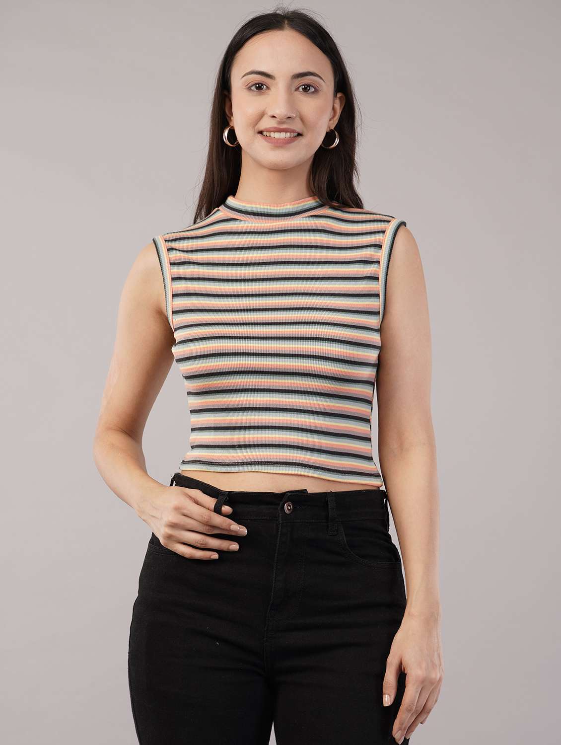 women striped sleeveless crop top