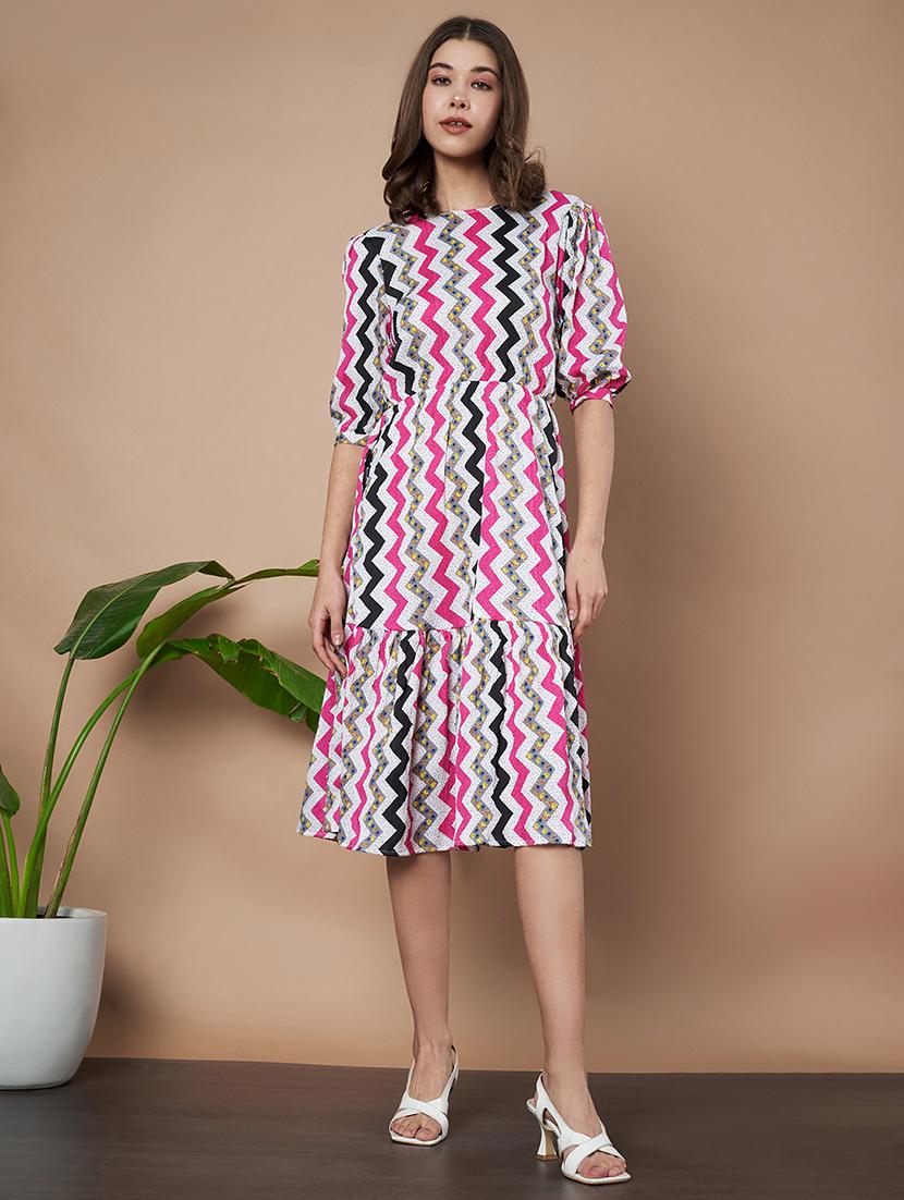 women printed puff sleeves tiered dress - 21787071 - Standard Image - 1