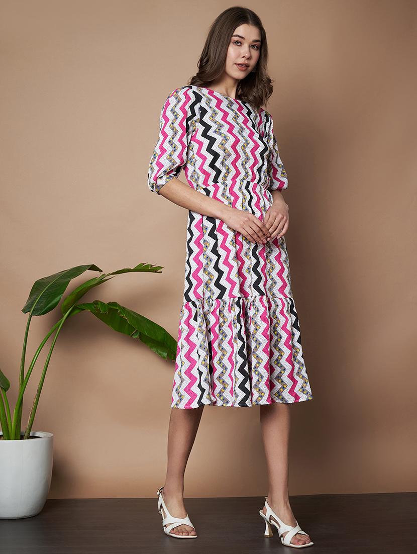 women printed puff sleeves tiered dress - 21787071 - Standard Image - 4