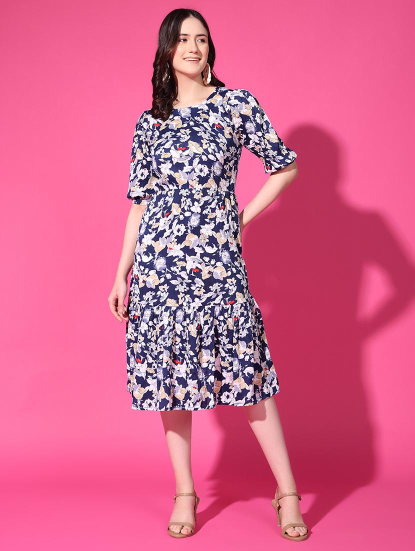 women printed puff sleeves tiered dress - 21787073 -  Standard Image - 1
