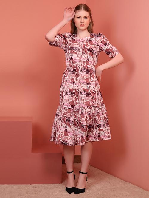 women printed puff sleeves tiered dress - 21787079 - Standard Image - 0