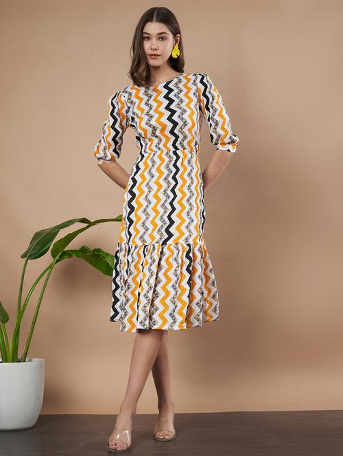 women printed puff sleeves tiered dress - 21787082 -  Standard Image - 0