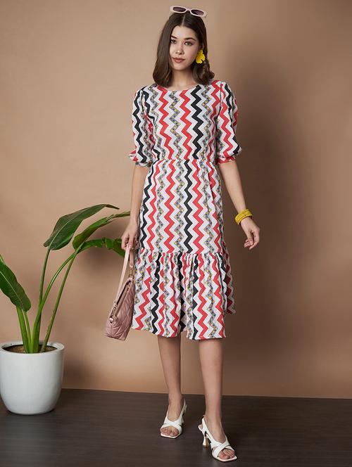 women printed puff sleeves tiered dress - 21787084 - Standard Image - 0