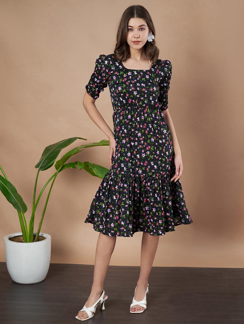 women floral printed puff sleeves tiered dress - 21787087 - Standard Image - 1