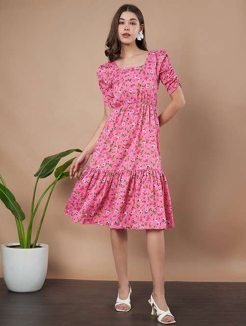 women floral printed puff sleeves tiered dress - 21787091 -  Standard Image - 0