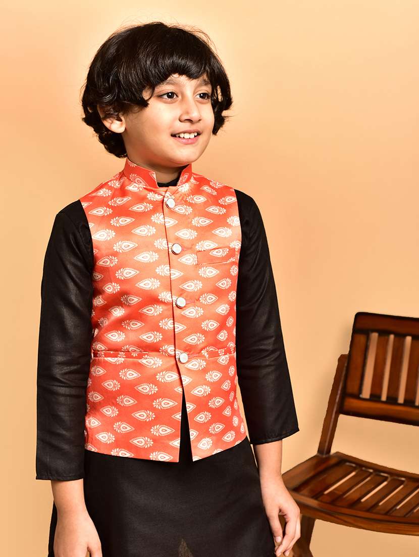 boys solid mandarin neck kurta pyjama ethnic jacket set - 21787122 - Standard Image - 4