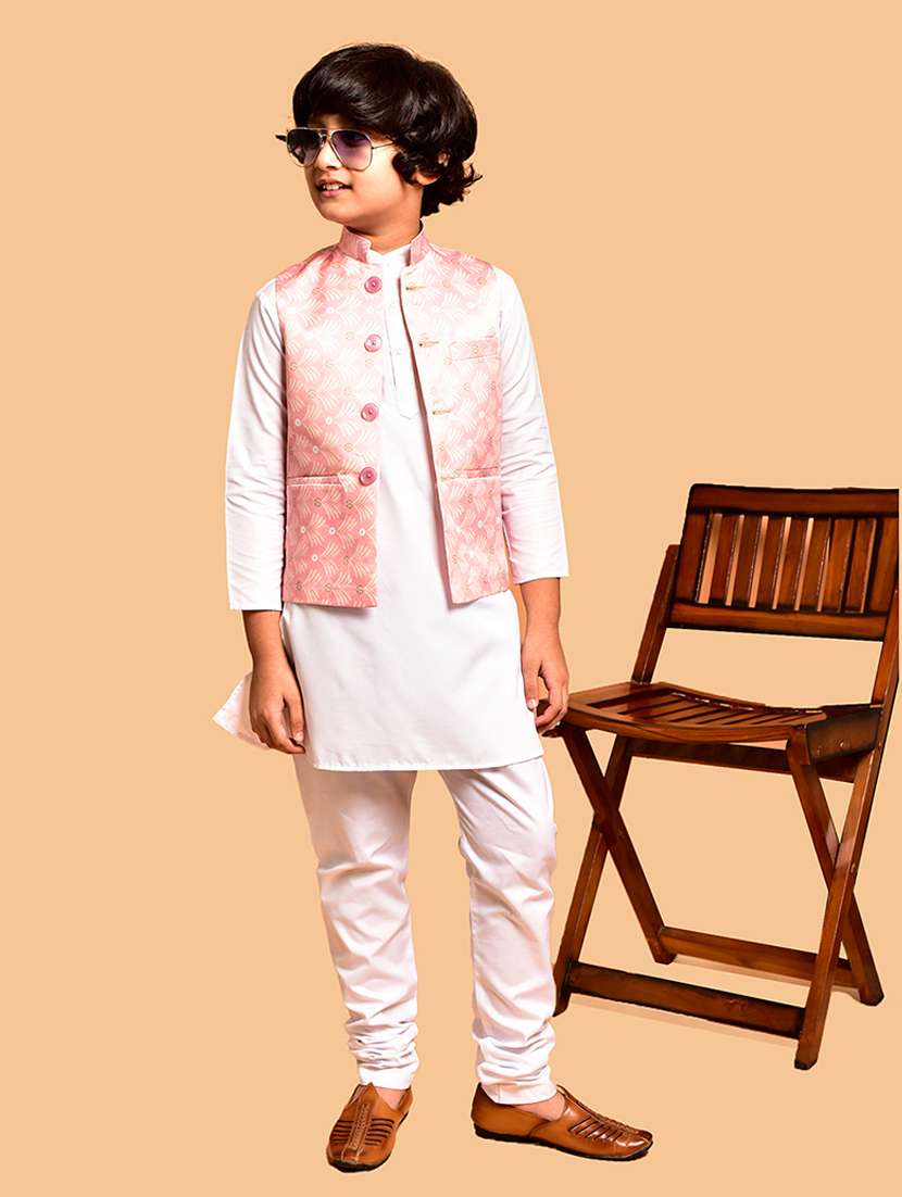 boys solid mandarin neck kurta pyjama ethnic jacket set - 21787123 - Standard Image - 1
