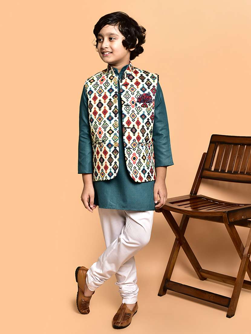 boys solid mandarin neck kurta pyjama ethnic jacket set - 21787129 - Standard Image - 1