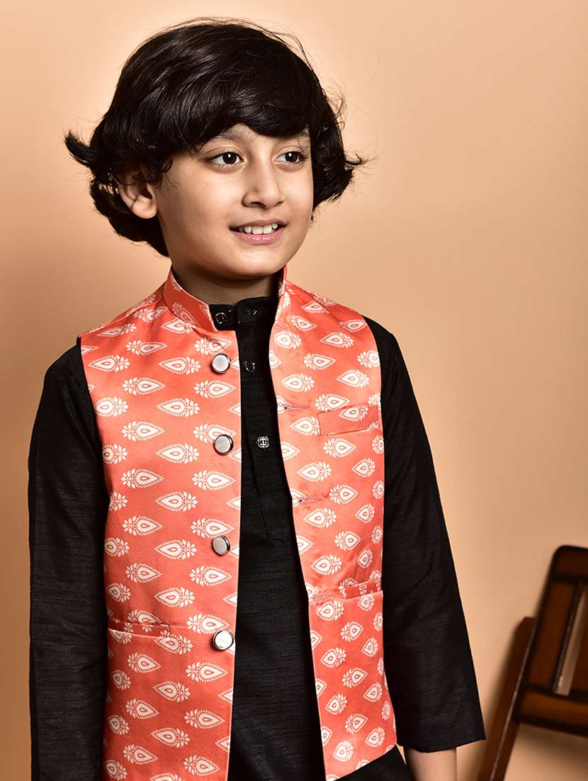 boys solid mandarin neck kurta pyjama ethnic jacket set - 21787131 - Standard Image - 4