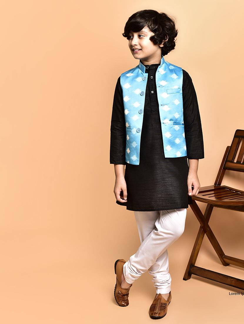 boys solid mandarin neck kurta pyjama ethnic jacket set - 21787133 - Standard Image - 1