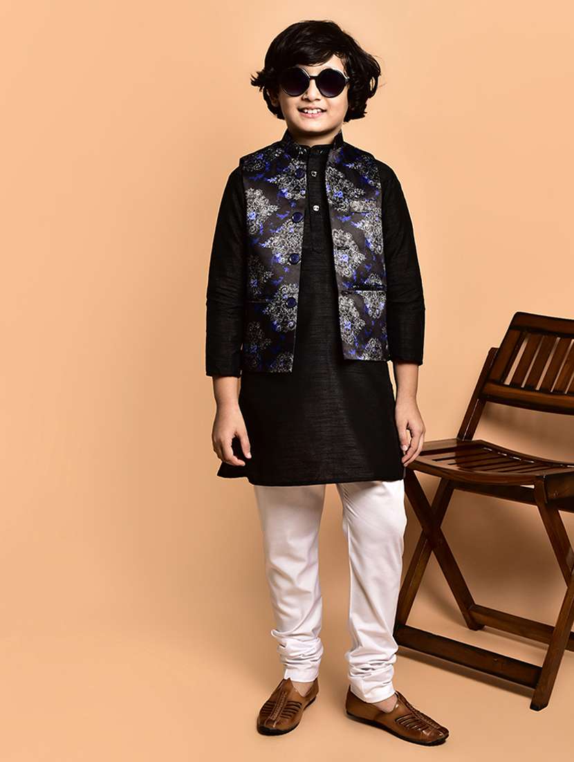 boys solid mandarin neck kurta pyjama ethnic jacket set - 21787138 - Standard Image - 1